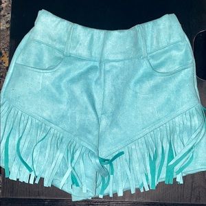 Blue fringe shorts